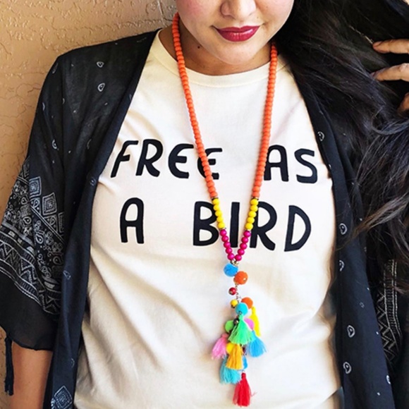 Rainbow Bohemian Tassel and Pom Pom Necklace - Picture 2 of 2